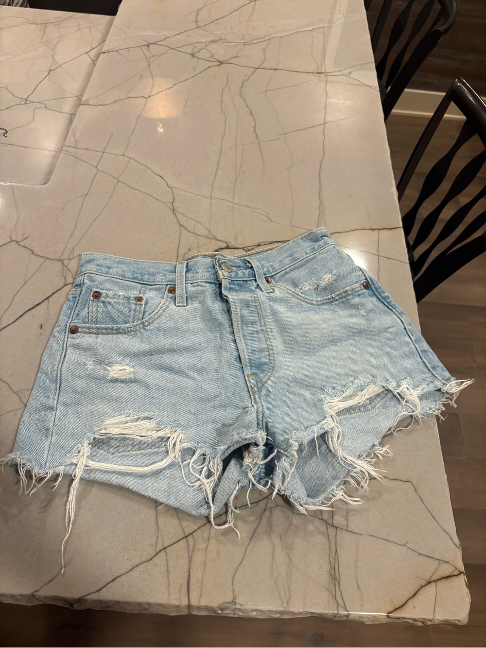Levi's Light Wash Distressed Denim Cutoff Shorts